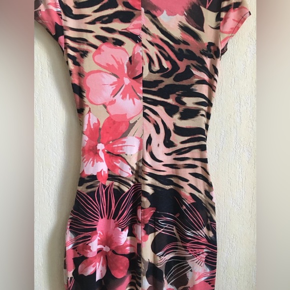 Cache Tropical Floral Wrap Dress - Pink and Brown. Size XS - Picture 9 of 9